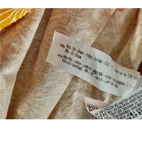 ZARA Linen Blend Floral Mini Skirt‎ Orange Pink Ruched Size L - Picture 11 of 12